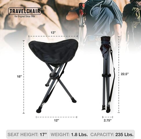 Travel Chair C-Series Slacker™ Folding Tripod, Portable Chair for Outdoor Adventures, Lighter Version of The Original Slacker™ Stool, Black in Kuwait