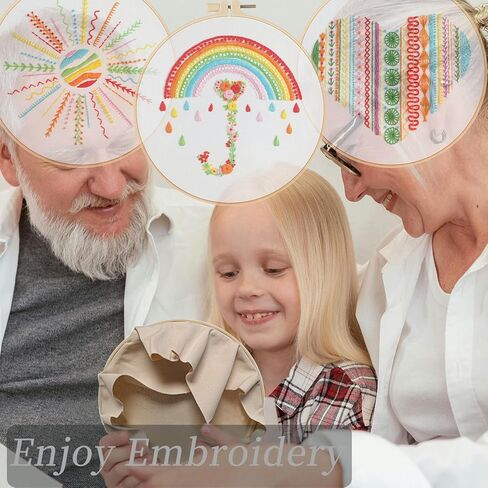 FONNUY 3 Set Crewel Embroidery Kit for Beginners Learn Different Letters Stitches, Alphabet Pre-Stamped Pattern Kits for Adults with Hoop, Easy to Follow Needlework, 8'' in Saudi Arabia