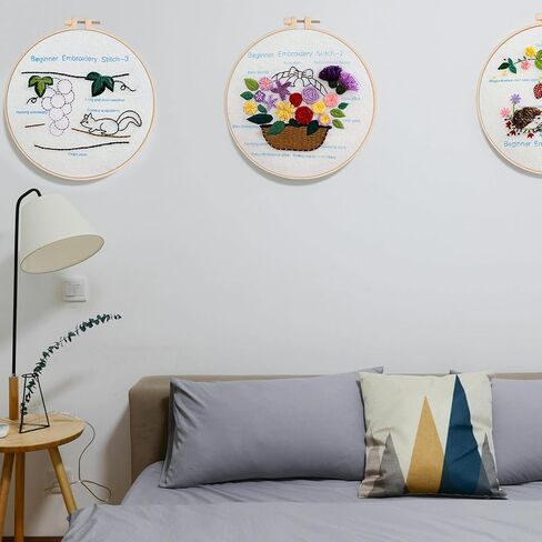 FONNUY 3 Set Crewel Embroidery Kit for Beginners Learn Different Letters Stitches, Alphabet Pre-Stamped Pattern Kits for Adults with Hoop, Easy to Follow Needlework, 8'' in Saudi Arabia