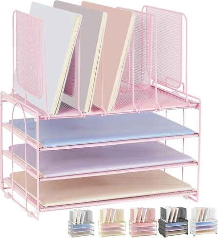 4-Tier File Organizer with 5 Vertical Slots, Rose Gold Desk Organizer, Office Desk Accessories, Paper Organizer for Classroom, Office, Home (Rose Gold, 4-tier with 5 top slots), LK-3CB in Kuwait