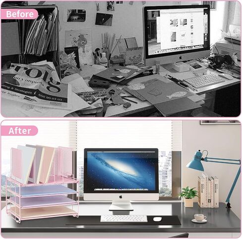4-Tier File Organizer with 5 Vertical Slots, Rose Gold Desk Organizer, Office Desk Accessories, Paper Organizer for Classroom, Office, Home (Rose Gold, 4-tier with 5 top slots), LK-3CB in Kuwait