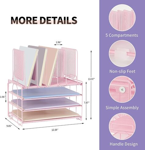 4-Tier File Organizer with 5 Vertical Slots, Rose Gold Desk Organizer, Office Desk Accessories, Paper Organizer for Classroom, Office, Home (Rose Gold, 4-tier with 5 top slots), LK-3CB in Kuwait