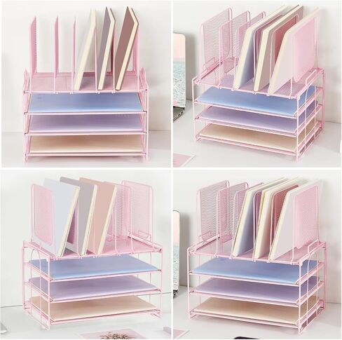 4-Tier File Organizer with 5 Vertical Slots, Rose Gold Desk Organizer, Office Desk Accessories, Paper Organizer for Classroom, Office, Home (Rose Gold, 4-tier with 5 top slots), LK-3CB in Kuwait
