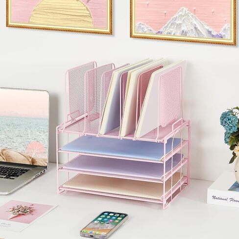 4-Tier File Organizer with 5 Vertical Slots, Rose Gold Desk Organizer, Office Desk Accessories, Paper Organizer for Classroom, Office, Home (Rose Gold, 4-tier with 5 top slots), LK-3CB in Kuwait