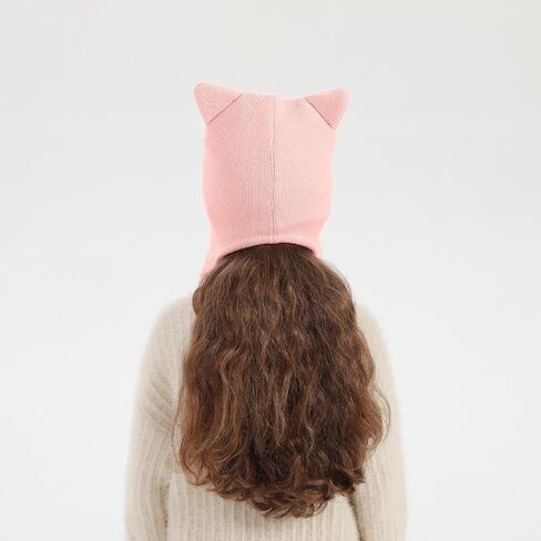Girls Winter Cat Ear Beanie Hat and Gloves Set Kids Knitted Earflap Cap Mitten Set for Ages 3-7 in Kuwait