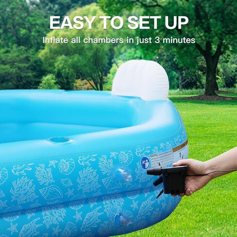 Blue Inflatable Swimming Pool,Oversized 88" x 83" x 23" Thickened Inflatable Pool for Kids,Swimming Pool for Kids & Adults,Inflatable Pool and Swimming Pool for Outdoor, Garden, Backyard, Water Party in Kuwait