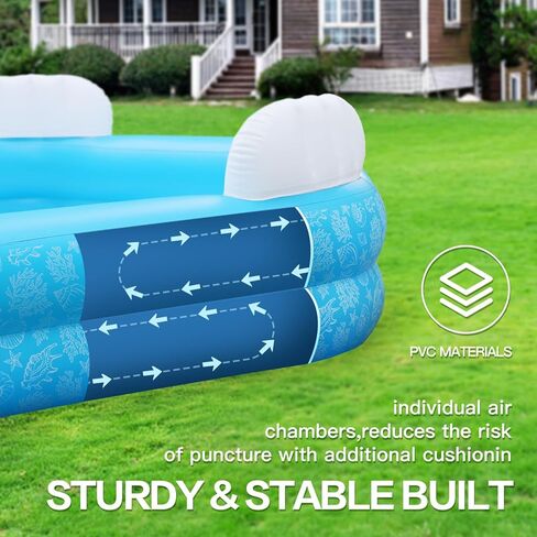 Blue Inflatable Swimming Pool,Oversized 88" x 83" x 23" Thickened Inflatable Pool for Kids,Swimming Pool for Kids & Adults,Inflatable Pool and Swimming Pool for Outdoor, Garden, Backyard, Water Party in Kuwait