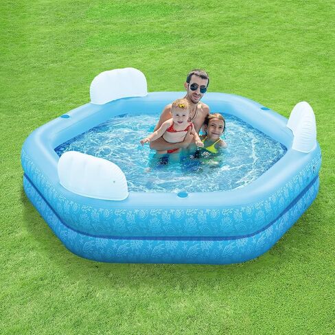Blue Inflatable Swimming Pool,Oversized 88" x 83" x 23" Thickened Inflatable Pool for Kids,Swimming Pool for Kids & Adults,Inflatable Pool and Swimming Pool for Outdoor, Garden, Backyard, Water Party in Kuwait