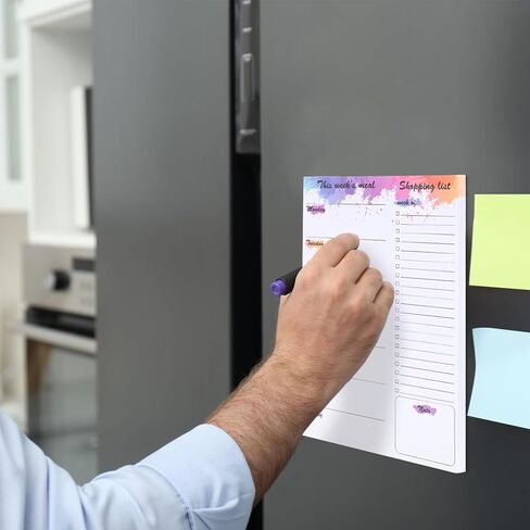 60 ورقة مخطط وجبات للثلاجة، مخطط وجبات مغناطيسي وقائمة البقالة، مخطط وجبات أسبوعي غير مؤرخ مع قائمة تسوق قابلة للتمزيق لتخطيط الوجبات والتسوق المريح، حبر ملون مقاس 7 × 10 بوصة in Kuwait