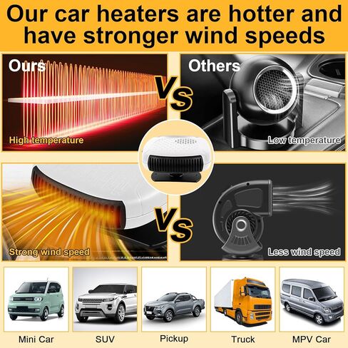 سخان سيارة سخان محمول لسخان 12 فولت يتم توصيله بولاعة السجائر للزجاج الأمامي للسيارة 2 في 1 مزيل الضباب بقدرة 130 وات in Kuwait