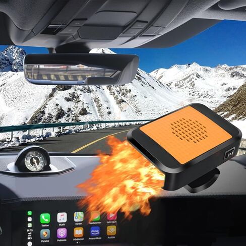 سخان السيارة، 12 فولت 200 وات 2 في 1 تسخين وتبريد سريع، مبردات مروحة للمركبات، مقابس تلقائية في ولاعة السجائر، مزيل الضباب، مزيل الشتاء للسيارات للتخييم (أسود برتقالي) in Kuwait