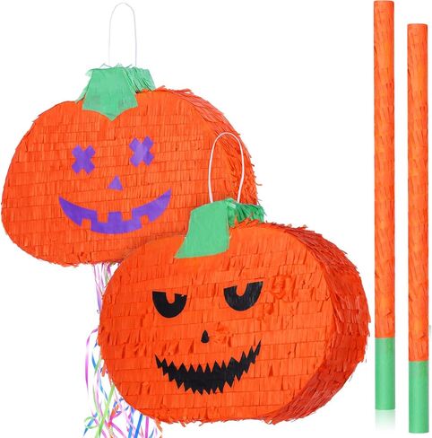 4 Pcs Halloween Pumpkin Pinata Set Paper Hanging Decoration Include 2 Pcs 16 Inch Tassel Pinata and 2 Pcs Sticks Halloween Outside Accessory for Carnival Birthday Party Indoor Outdoor Decoration in Saudi Arabia