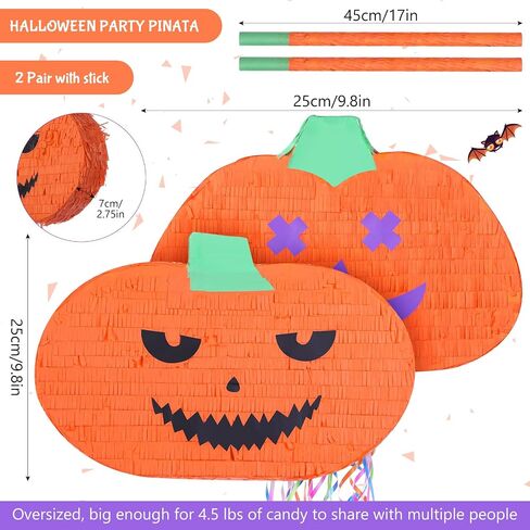 4 Pcs Halloween Pumpkin Pinata Set Paper Hanging Decoration Include 2 Pcs 16 Inch Tassel Pinata and 2 Pcs Sticks Halloween Outside Accessory for Carnival Birthday Party Indoor Outdoor Decoration in Saudi Arabia