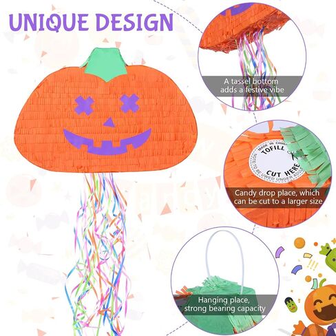 4 Pcs Halloween Pumpkin Pinata Set Paper Hanging Decoration Include 2 Pcs 16 Inch Tassel Pinata and 2 Pcs Sticks Halloween Outside Accessory for Carnival Birthday Party Indoor Outdoor Decoration in Saudi Arabia