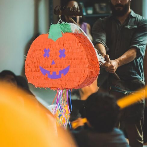 4 Pcs Halloween Pumpkin Pinata Set Paper Hanging Decoration Include 2 Pcs 16 Inch Tassel Pinata and 2 Pcs Sticks Halloween Outside Accessory for Carnival Birthday Party Indoor Outdoor Decoration in Saudi Arabia