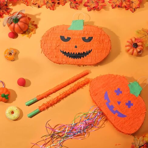4 Pcs Halloween Pumpkin Pinata Set Paper Hanging Decoration Include 2 Pcs 16 Inch Tassel Pinata and 2 Pcs Sticks Halloween Outside Accessory for Carnival Birthday Party Indoor Outdoor Decoration in Saudi Arabia