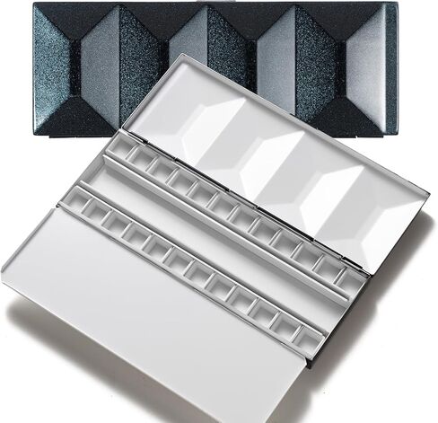 MEEDEN Empty Watercolor Tin Palette: Travel Water Color Paint Palette with 24 Half Pans - Portable Enamel Watercolour Box with Mixing Tray lid Black in Saudi Arabia
