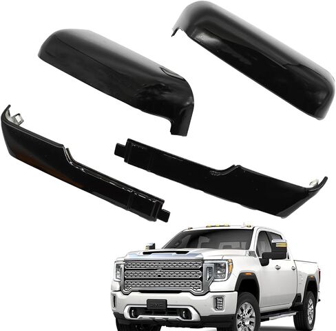 Black/Chrome Top&Side Mirror Covers Compatible with Silverado Sierra 2500 3500 HD 2020-2023 (Black) in Kuwait