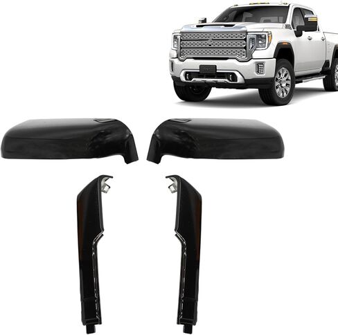 Black/Chrome Top&Side Mirror Covers Compatible with Silverado Sierra 2500 3500 HD 2020-2023 (Black) in Kuwait