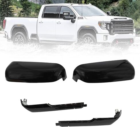 Black/Chrome Top&Side Mirror Covers Compatible with Silverado Sierra 2500 3500 HD 2020-2023 (Black) in Kuwait