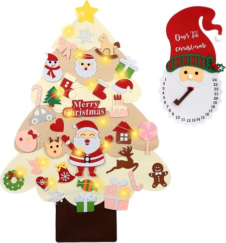 yazi 3ft DIY Felt Christmas Tree Set with Light + Santa Claus Advent Calendar, 2025New Toddler Felt Christmas Tree Xmas Wall Hanging Decorations DIY Christmas Tree for Kids Felt Craft Kits in Saudi Arabia