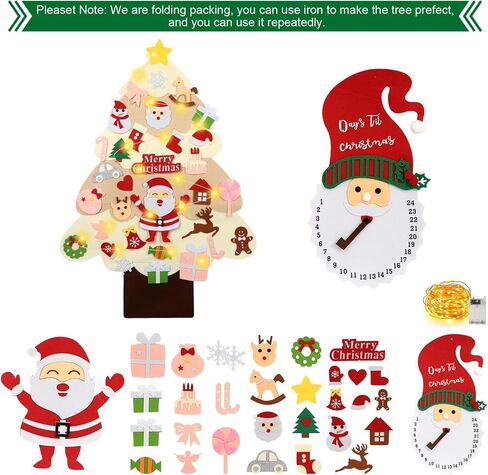 yazi 3ft DIY Felt Christmas Tree Set with Light + Santa Claus Advent Calendar, 2025New Toddler Felt Christmas Tree Xmas Wall Hanging Decorations DIY Christmas Tree for Kids Felt Craft Kits in Saudi Arabia
