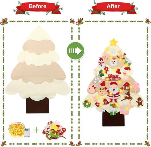 yazi 3ft DIY Felt Christmas Tree Set with Light + Santa Claus Advent Calendar, 2025New Toddler Felt Christmas Tree Xmas Wall Hanging Decorations DIY Christmas Tree for Kids Felt Craft Kits in Saudi Arabia