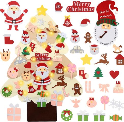 yazi 3ft DIY Felt Christmas Tree Set with Light + Santa Claus Advent Calendar, 2025New Toddler Felt Christmas Tree Xmas Wall Hanging Decorations DIY Christmas Tree for Kids Felt Craft Kits in Saudi Arabia
