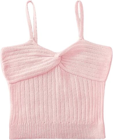 SHENHE Girl's Twist Knot Ribbed Knitwear Tank Top Sleeveless Slim Fit Cute Sweater in Saudi Arabia