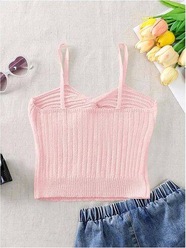 SHENHE Girl's Twist Knot Ribbed Knitwear Tank Top Sleeveless Slim Fit Cute Sweater in Saudi Arabia