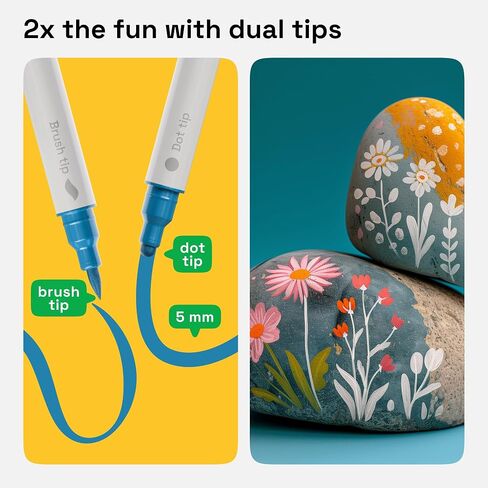 ARTISTRO 24 Acrylic Paint Markers for Fabric, Rocks, Paper, Wood, Canvas, Glass, DIY - Safe for Kids Dual Tip Acrylic Paint Pens (Dual Tip Dot + Brush, 24) in Saudi Arabia