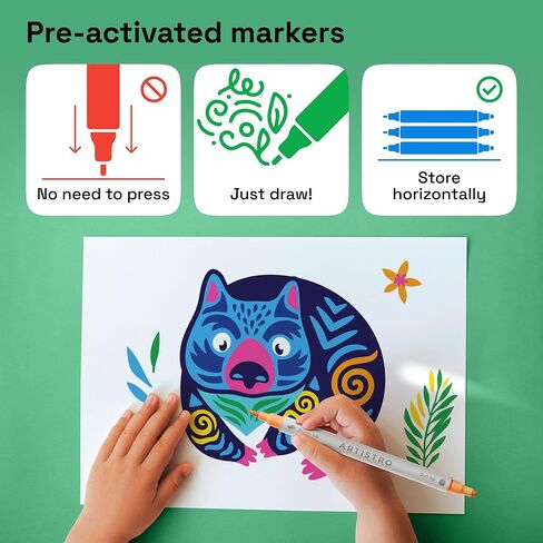 ARTISTRO 24 Acrylic Paint Markers for Fabric, Rocks, Paper, Wood, Canvas, Glass, DIY - Safe for Kids Dual Tip Acrylic Paint Pens (Dual Tip Dot + Brush, 24) in Saudi Arabia