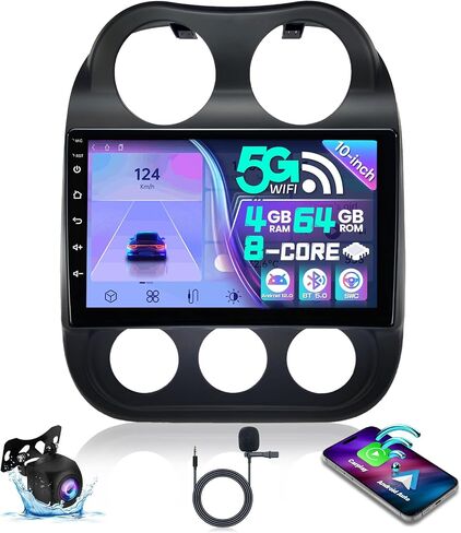 ستيريو سيارة لسيارة Jeep Compass Patriot 2010-2016، Android 12 5G WiFi 8 Core IPS شاشة تعمل باللمس مع كاميرا احتياطية Apple Carplay Android Auto 48EQ Bluetooth WiFi MirrorLink SWC in Kuwait