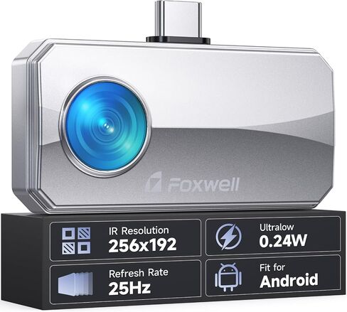 كاميرا FOXWELL RT100 الحرارية للهواتف الذكية التي تعمل بنظام Android، كاميرا تصوير حراري بدقة 256 × 192 بالأشعة تحت الحمراء، تصوير حراري لفحص تسرب المنزل/السيارات، دقة درجة حرارة محسنة، معدل إعادة الإطار 25 هرتز in Kuwait