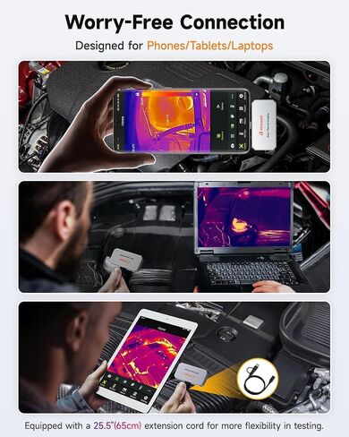 كاميرا FOXWELL RT100 الحرارية للهواتف الذكية التي تعمل بنظام Android، كاميرا تصوير حراري بدقة 256 × 192 بالأشعة تحت الحمراء، تصوير حراري لفحص تسرب المنزل/السيارات، دقة درجة حرارة محسنة، معدل إعادة الإطار 25 هرتز in Kuwait