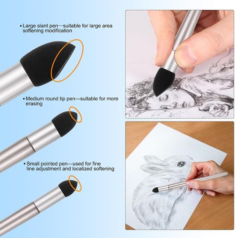 PATIKIL 3 Size Blending Stump Artist Blending Sponge Pen, 2 Set Washable Reusable Rubbing Sponge Brush Sketch Modification Sponge Pen Art Blenders Tool for Drawing Correction, Rose Gold in Saudi Arabia