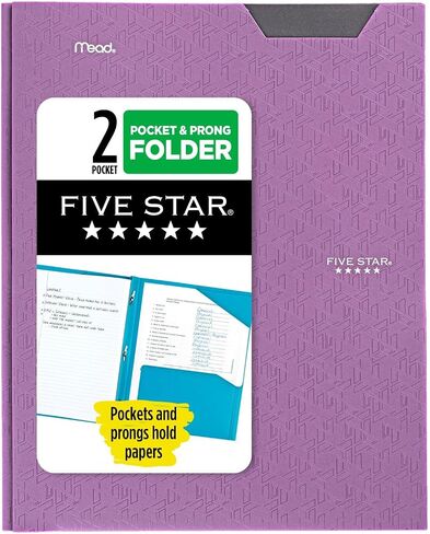 Five Star 2 Pocket Folder, Stay-Put Folder, Plastic Colored Folders with Pockets & Prong Fasteners for 3-Ring Binders, Great for Home School Supplies & Home Office, 11" x 8-1/2, Black (72113) in Saudi Arabia