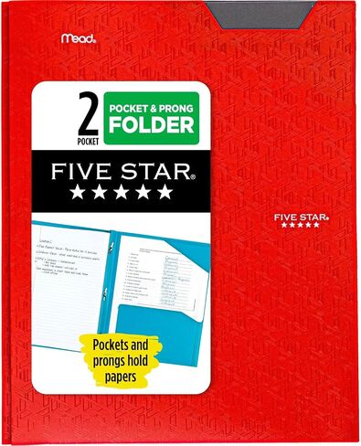 Five Star 2 Pocket Folder, Stay-Put Folder, Plastic Colored Folders with Pockets & Prong Fasteners for 3-Ring Binders, Great for Home School Supplies & Home Office, 11" x 8-1/2, Black (72113) in Saudi Arabia