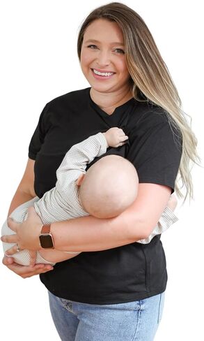 تي شيرت Movemama للرضاعة بسحاب غير مرئي، قميص للرضاعة الطبيعية ناعم ومريح in Kuwait