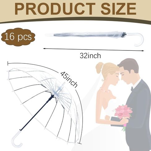 12 Pcs Umbrella Wedding Style Stick Umbrellas Large Windproof Bubble Umbrellas Rain Umbrellas with J Hook Handle for Bride Groom Gift in Kuwait