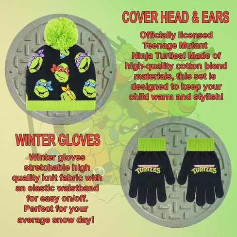 Teenage Mutant Ninja Turtles Boys Winter Hat Ages 4-12 with Winter Gloves – Boys TMNT Winter Hat and Glove Set in Saudi Arabia