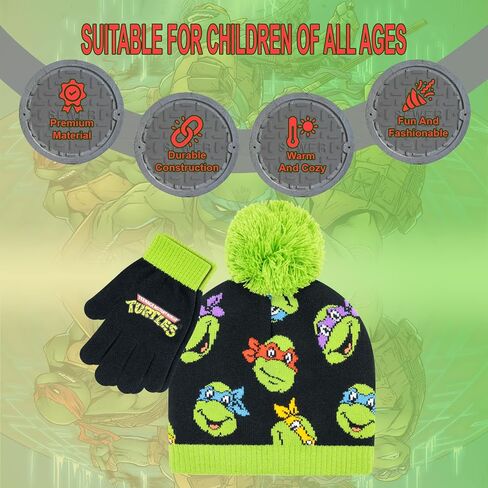 Teenage Mutant Ninja Turtles Boys Winter Hat Ages 4-12 with Winter Gloves – Boys TMNT Winter Hat and Glove Set in Saudi Arabia