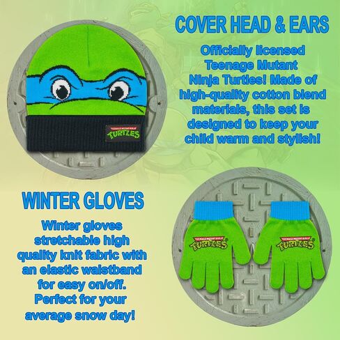 Teenage Mutant Ninja Turtles Boys Winter Hat Ages 4-12 with Winter Gloves – Boys TMNT Winter Hat and Glove Set in Saudi Arabia