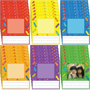 36 Pcs Kids Photo Nameplates for Desk Kids Name Tags Labels Stickers with Photo Space Self-adhesive Labels Bulletin Board Colorful Classroom Decoration for Desk Bins Cubbies Office (Kids)
