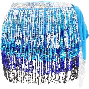 Sequin Skirt 4-Layer Fringe Skirt Sparkly Tassel Skirt Belly Dance Hip Scarf Glitter Rave Skirt for Women Girls in Kuwait