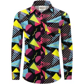Mainfini Men's Hippies 70s Dress Shirt Floral Long Sleeve Button Shirts Paisley Printed Shirt (S-XXL)