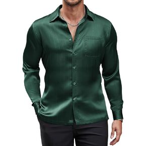 COOFANDY Mens Luxury Satin Dress Shirt Shiny Silk Long Sleeve Button Up Shirts Wedding Shirt Party Prom