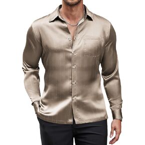 COOFANDY Mens Luxury Satin Dress Shirt Shiny Silk Long Sleeve Button Up Shirts Wedding Shirt Party Prom