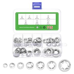 uxcell 175Pcs Internal Tooth Starlock Washers Assortment Kit, 304 Stainless Steel Tooth Locking Ring Washers Quick Speed Star Nut Locking Fastener, 7 Size, Silver