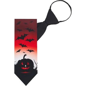 Jacob Alexander Men's Jack-O'-Lantern Pumpkin Bats Happy Halloween Zipper Neck Tie